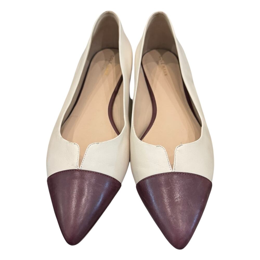 Cole Haan Grand.OS Cream Burgundy Leather Pointed Toe Flats Size 11B - Picture 5 of 7